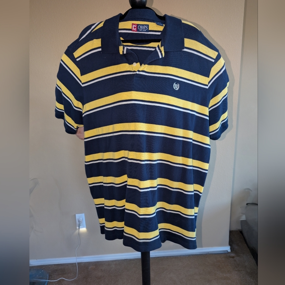 Chaps Men's Polo with Navy and Yellow Stripes